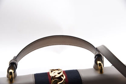 Gucci Calfskin Web Medium Sylvie Top Handle Bag White 14 of 20