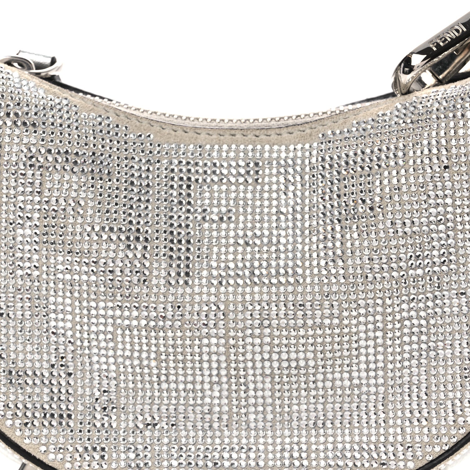 Fendi Crystal Vitello Laminato Suede FF Nano Fendigraphy Hobo