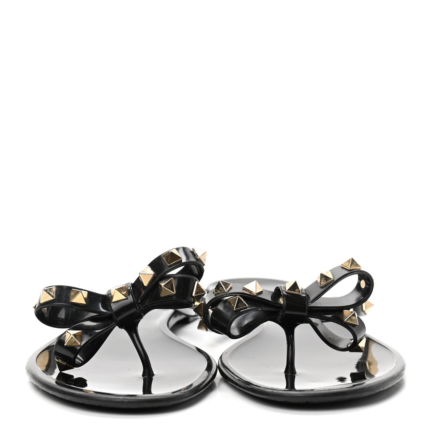 PVC Jelly Rockstud Bow Thong Sandals 40 Black