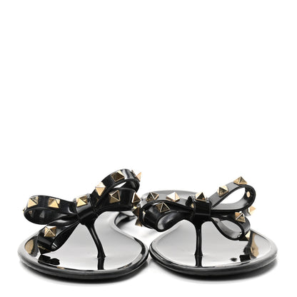 Valentino Garavani PVC Jelly Rockstud Bow Thong Sandals 40 Black 2 of 8
