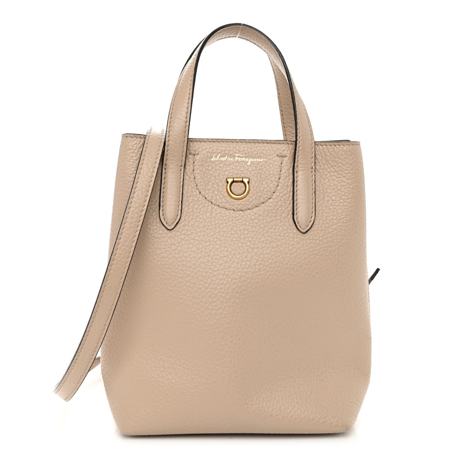 Salvatore Ferragamo Tumbled Calfskin Gancini Mini Bag Beige 1 of 9