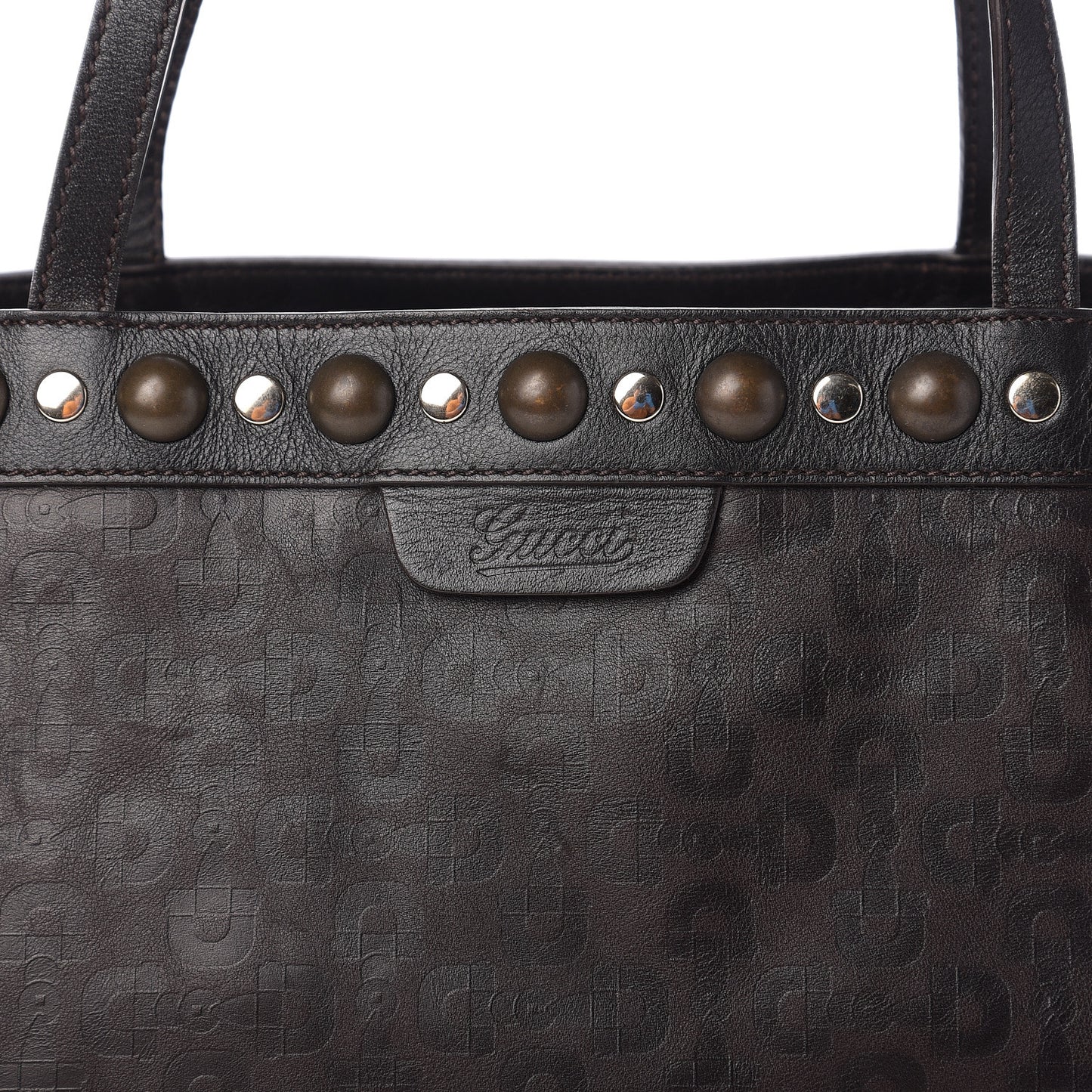 Calfskin Horsebit Embossed Medium Babouska Shopping Tote Dark Brown