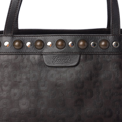 Gucci Calfskin Horsebit Embossed Medium Babouska Shopping Tote Dark Brown 8 of 10