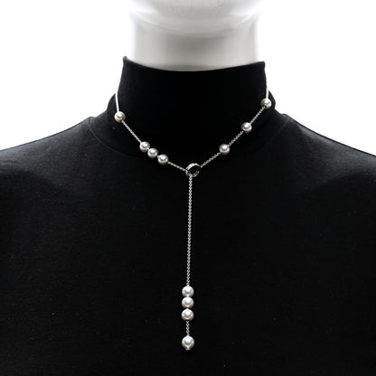 Mikimoto 18K White Gold Diamond Akoya Cultured Pearl 7-7.5mm Pearls in Motion Lariat Necklace 2 of 4