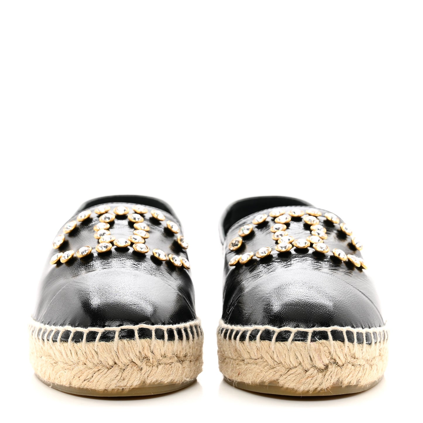 Patent Calfskin Crystal CC Espadrilles 37 Black