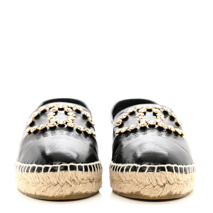 Chanel Patent Calfskin Crystal CC Espadrilles 37 Black 2 of 8
