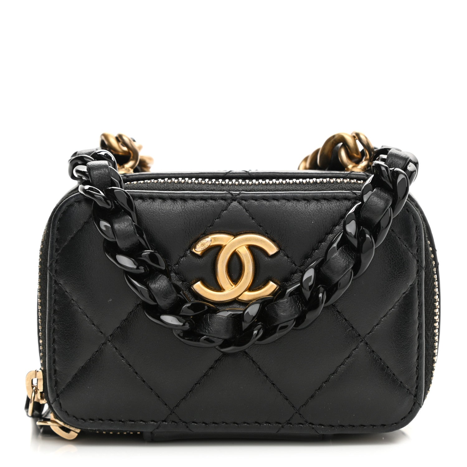 Chanel Lambskin Quilted Mini Lacquered Chain Clutch Black 1 of 10