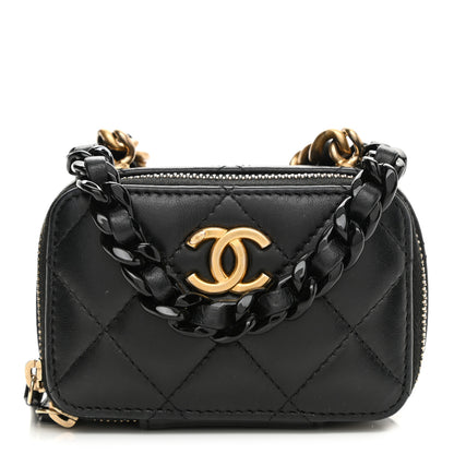 Chanel Lambskin Quilted Mini Lacquered Chain Clutch Black 1 of 10