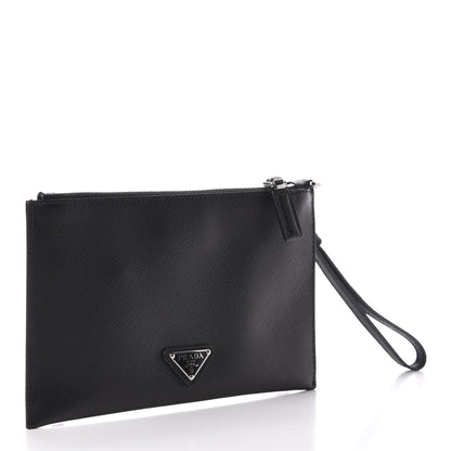 Prada Saffiano Racing Logo Patch Clutch Black Azzurro 3 of 7