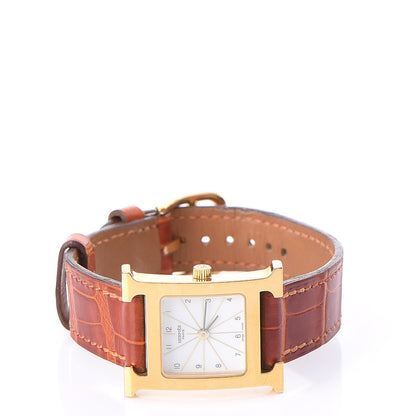 Hermes Stainless Steel Alligator 21mm Heure H Hour Quartz Watch Orange 3 of 9