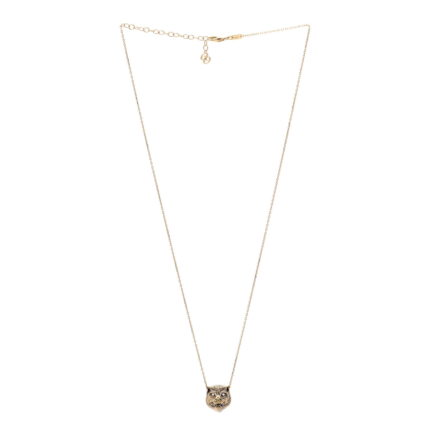 Gucci 18K Yellow Gold Diamond Onyx Le Marche Des Merveilles Feline Pendant Necklace 3 of 5