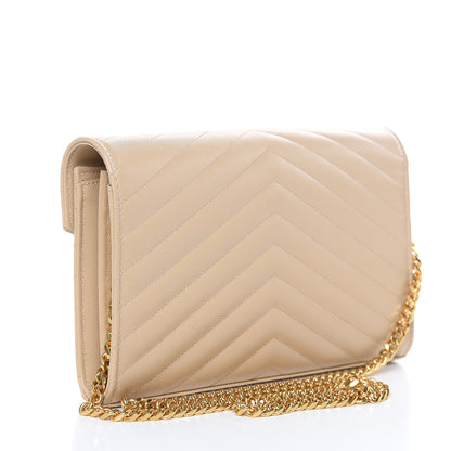 Saint Laurent Grain De Poudre Matelasse Chevron Monogram Chain Wallet Nude Powder 3 of 8
