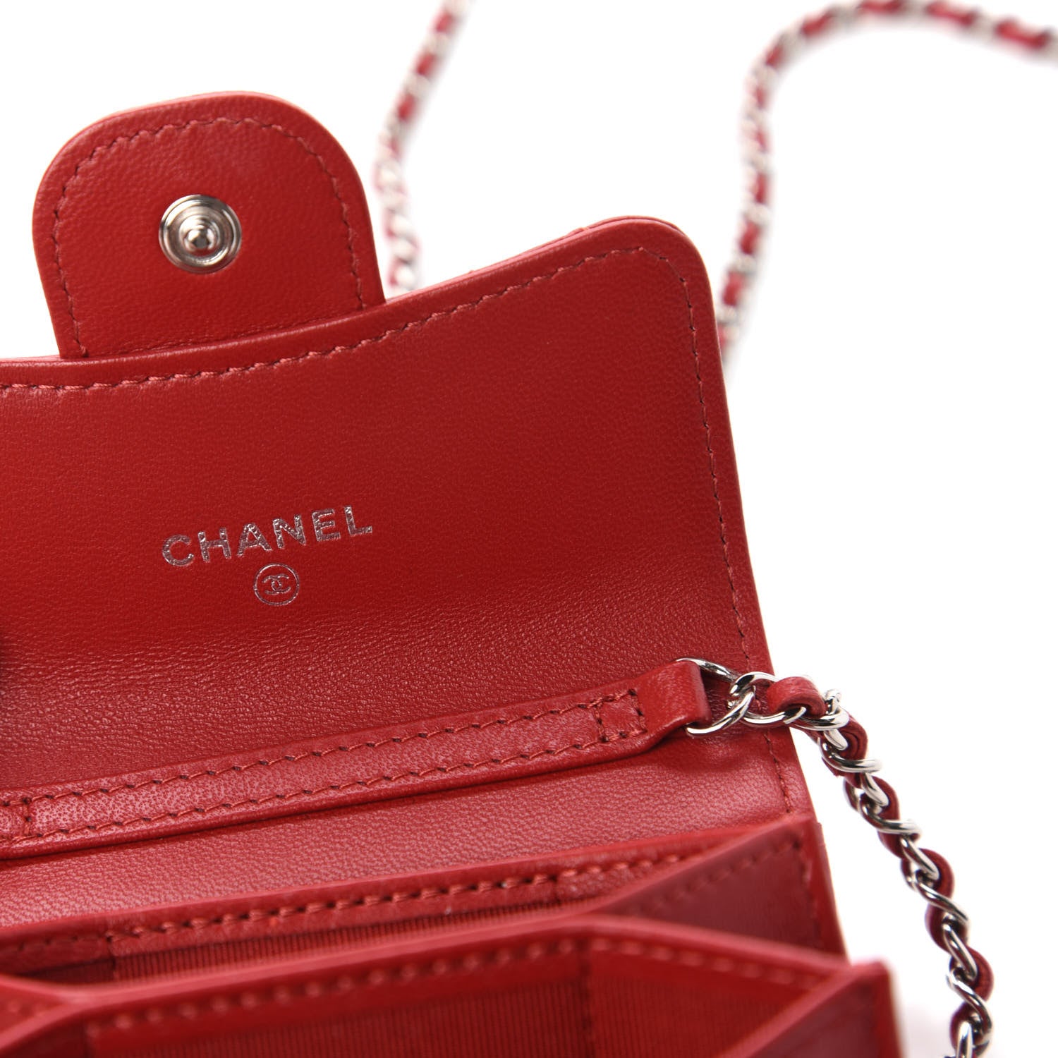 Chanel Lambskin Quilted Flap Card Holder On Chain Red 8 of 11