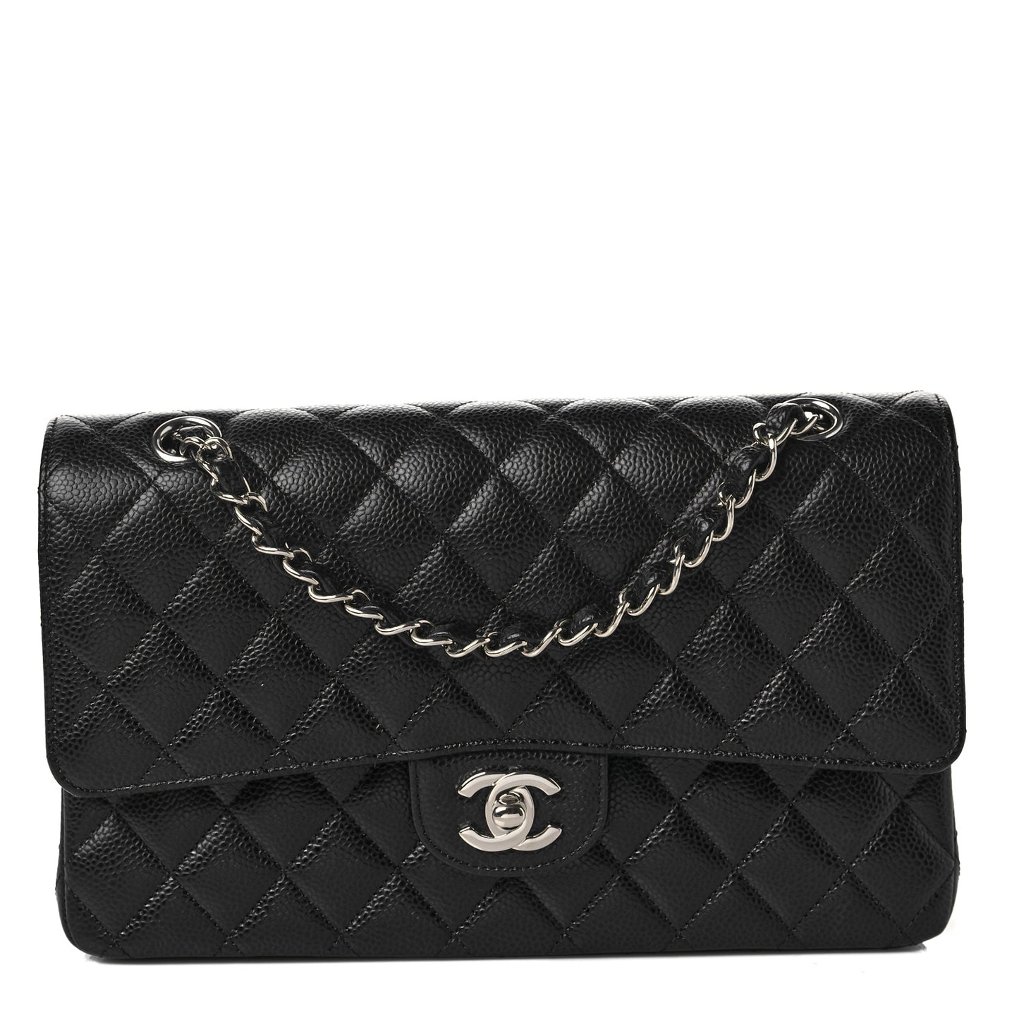 Caviar Quilted Medium Double Flap Black