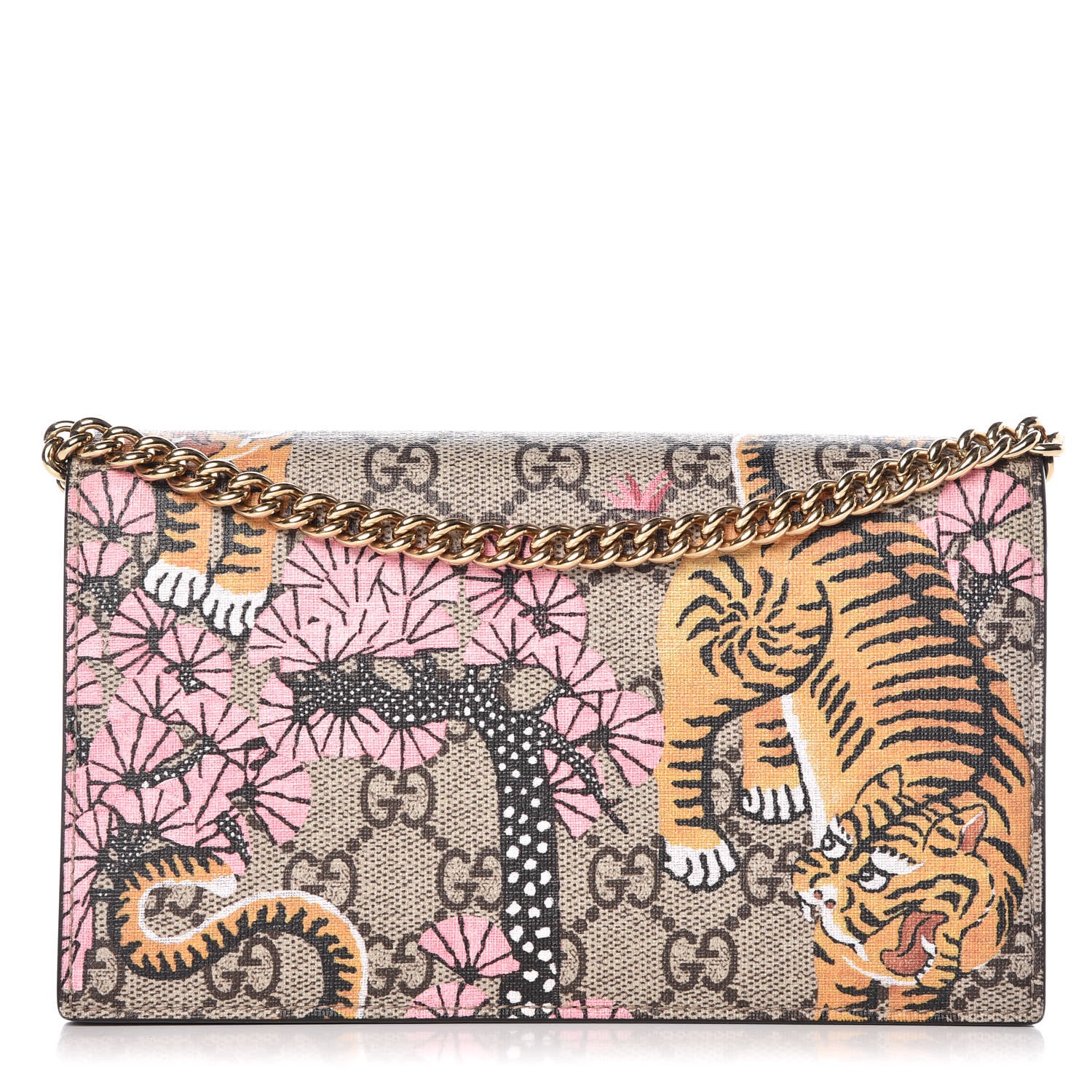 Gucci GG Supreme Monogram Bengal Chain Wallet Beige Pink 1 of 9
