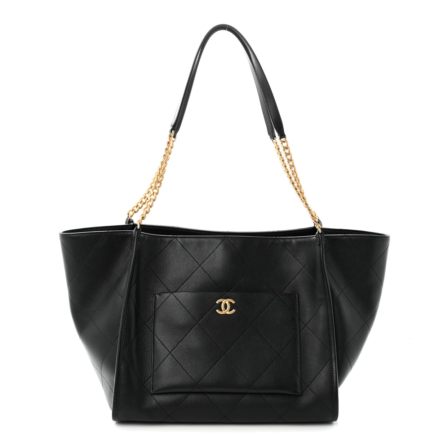 Caviar Stitched Pocket CC Large Tote Black