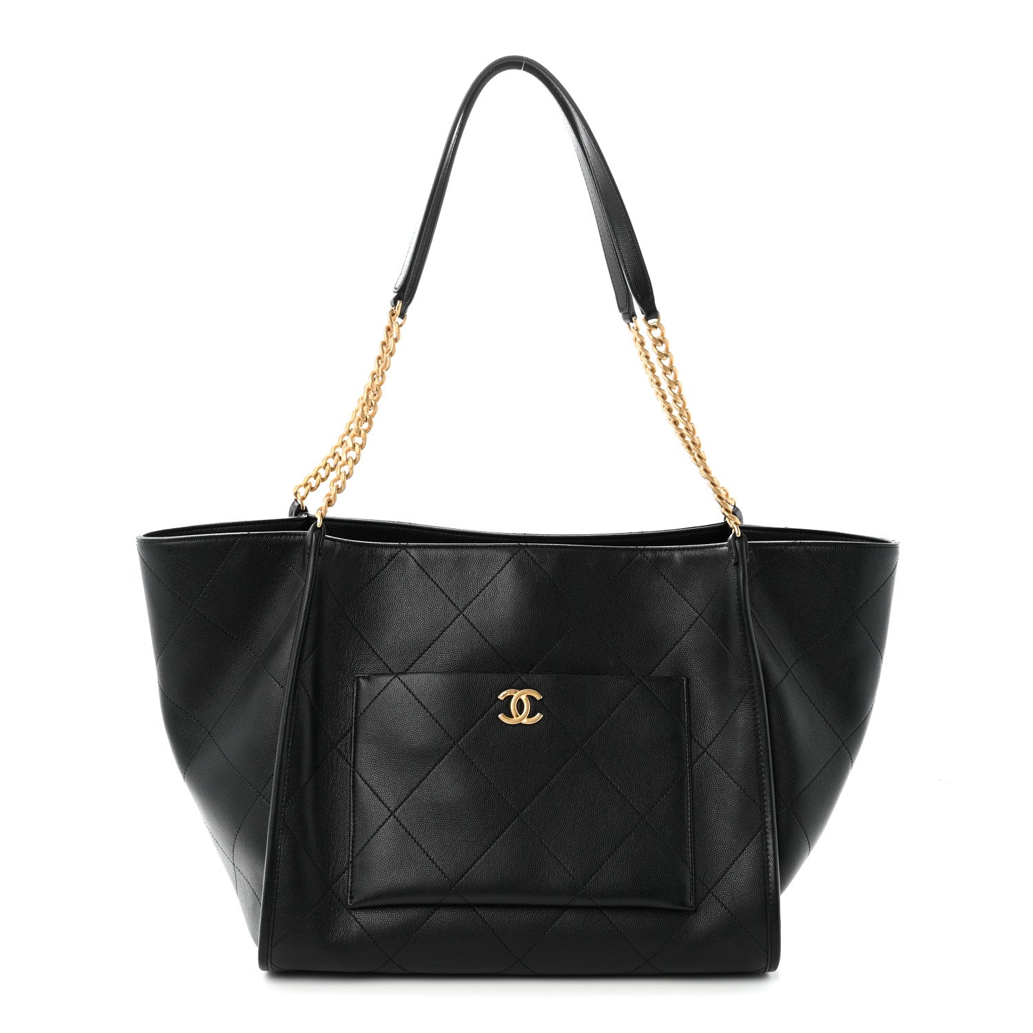 Chanel Caviar Stitched Pocket CC Large Tote Black 1 of 11