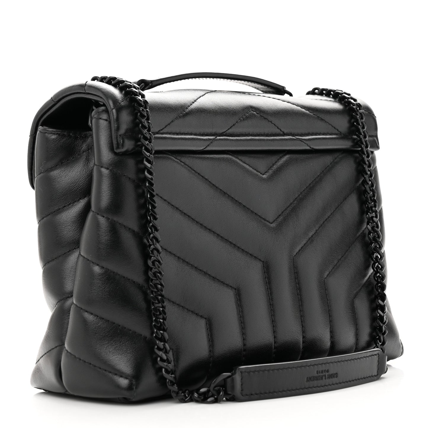 Calfskin Y Quilted Monogram Monochrome Small Loulou Chain Satchel Black
