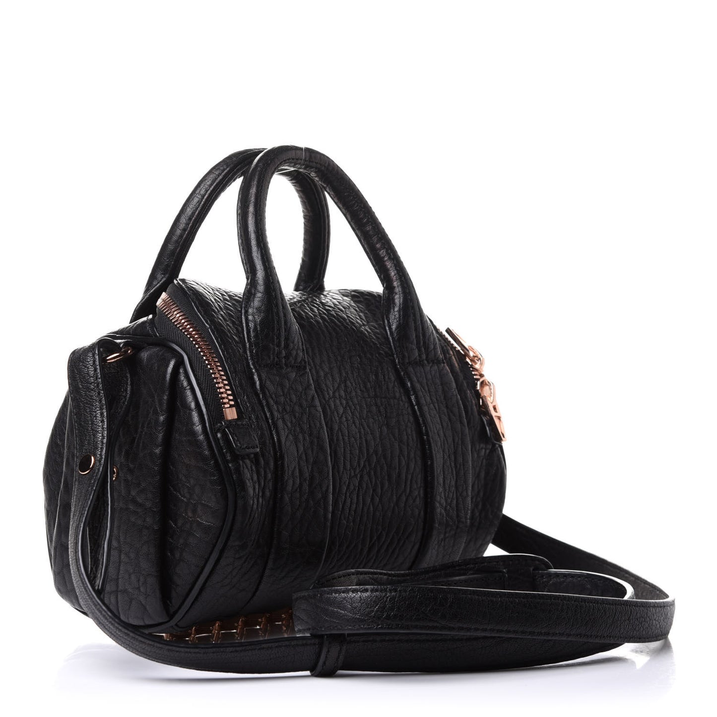 Pebbled Lambskin Mini Rockie Black Rose Gold Hardware