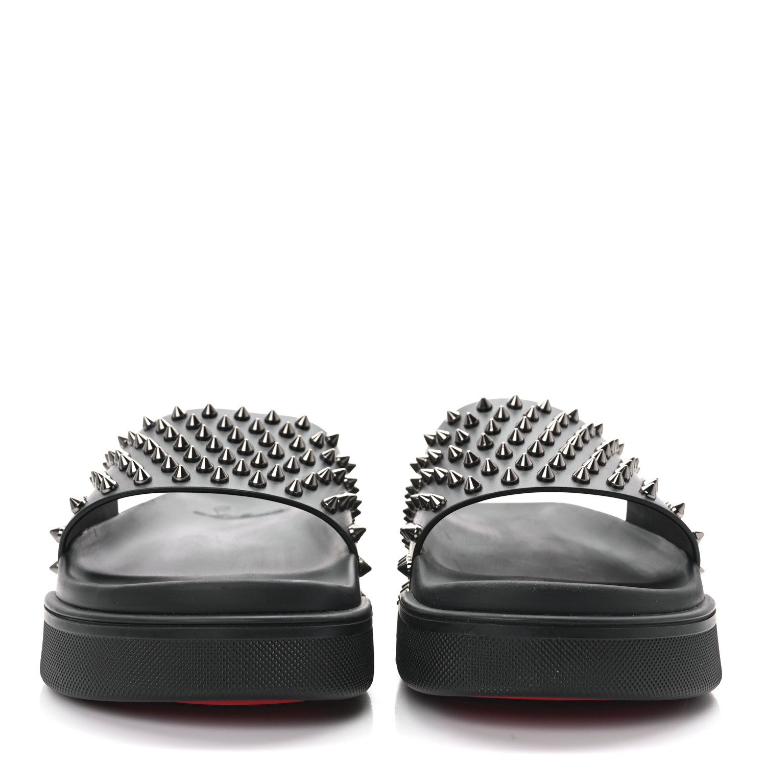Christian Louboutin Calfskin Studded Mens Pool Fun Platform Flat Slide Sandals 43 Black 2 of 8