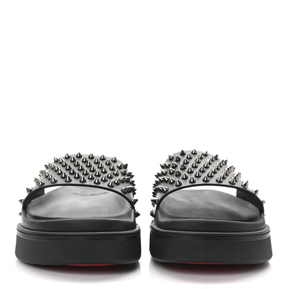 Christian Louboutin Calfskin Studded Mens Pool Fun Platform Flat Slide Sandals 43 Black 2 of 8