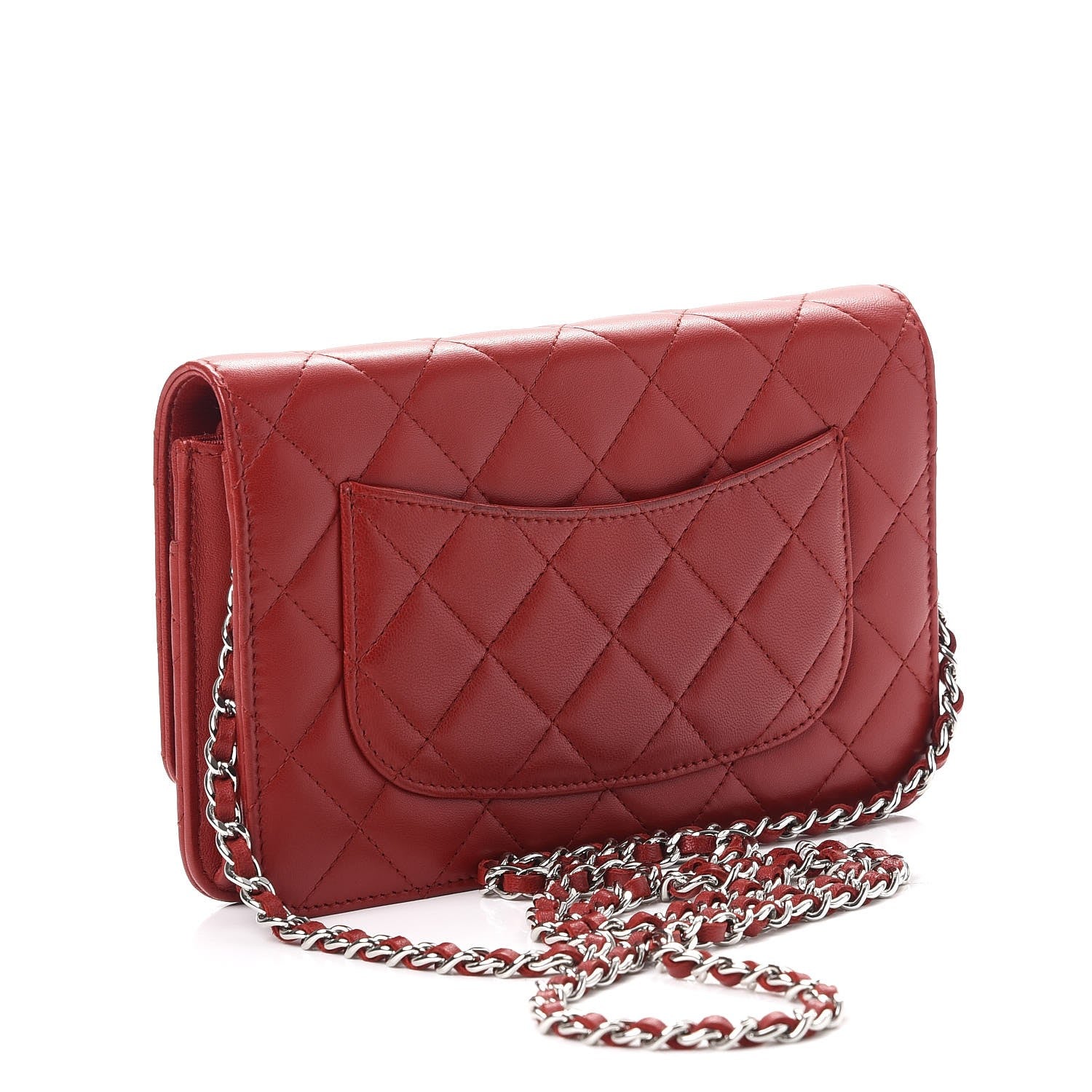Chanel Lambskin Quilted Wallet On Chain WOC Red 3 of 9