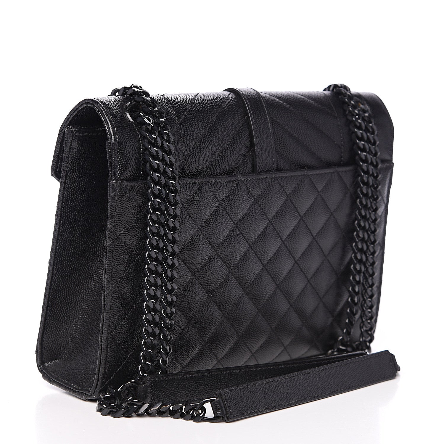 Saint Laurent Grain De Poudre Textured Mixed Matelasse Triquilt Medium Monogram Satchel Black 2 of 9