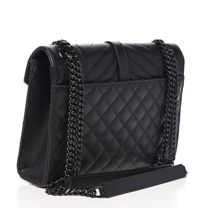 Saint Laurent Grain De Poudre Textured Mixed Matelasse Triquilt Medium Monogram Satchel Black 2 of 9