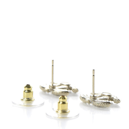 Chanel Pearl Crystal CC Earrings Light Gold 3 of 5