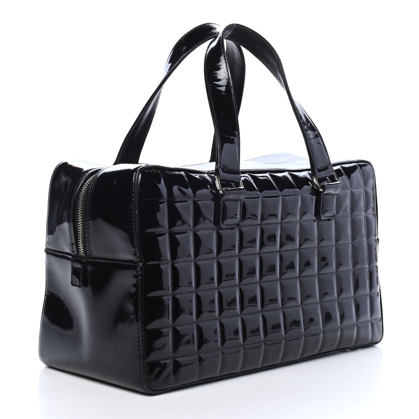 Patent Quilted Chocolate Bar Bowler Black