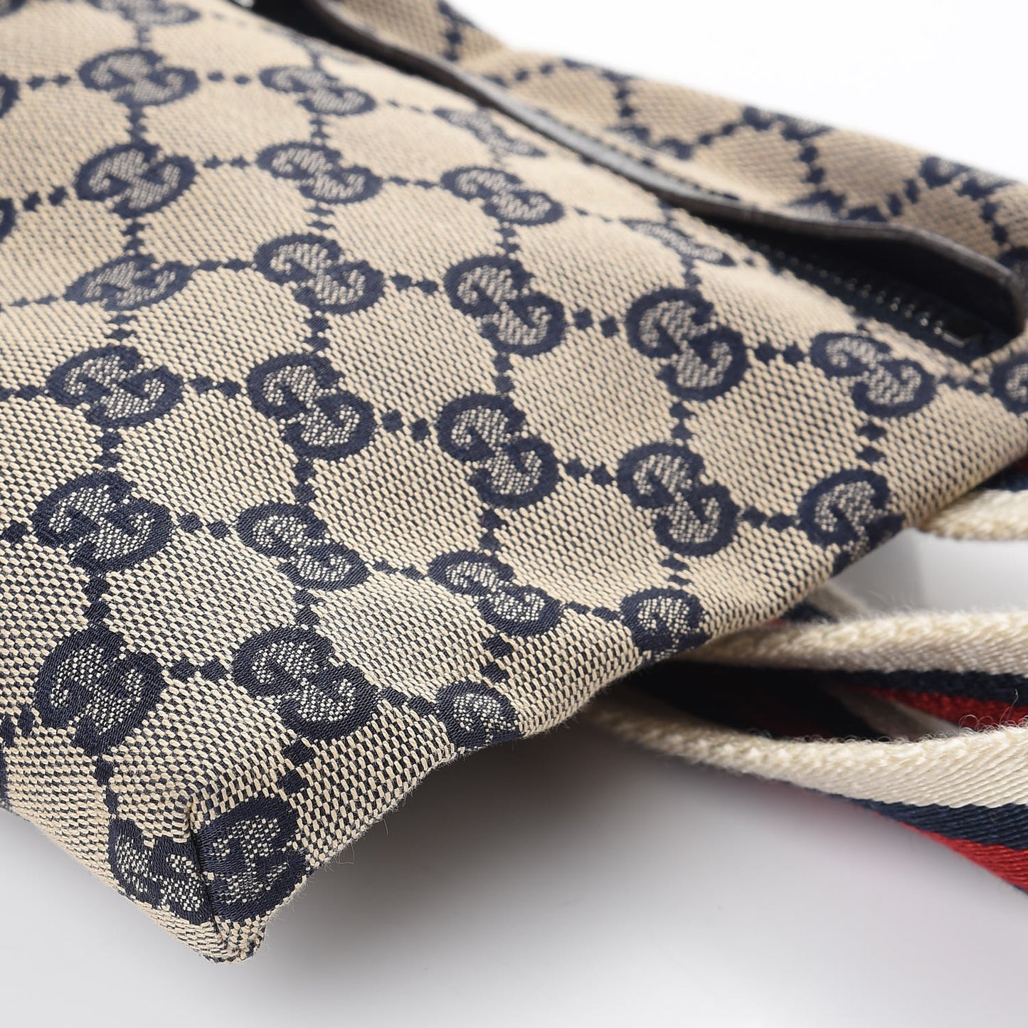 GG Monogram Web Double Pocket Belt Bag Navy