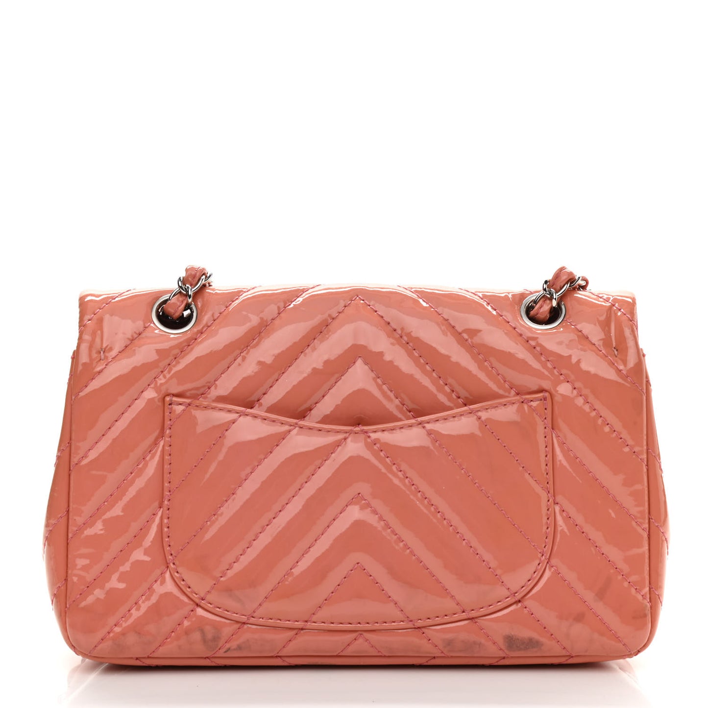 Patent Chevron Quilted Medium Single Flap Pink