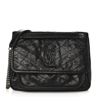 Saint Laurent Crinkled Calfskin Matelasse Monogram Baby Niki Chain Satchel Black 1 of 6