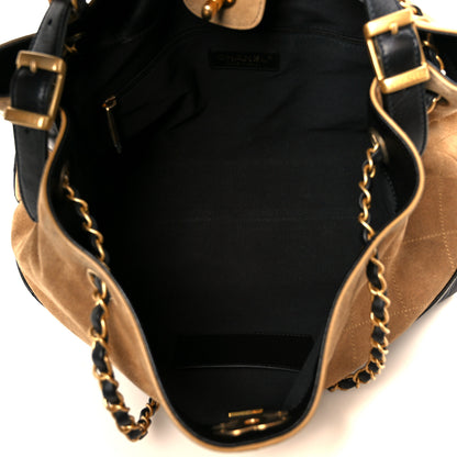 Chanel Suede Calfskin Shiny Lambskin Quilted Small Coco Base Shopping Bag Beige Black 5 of 11