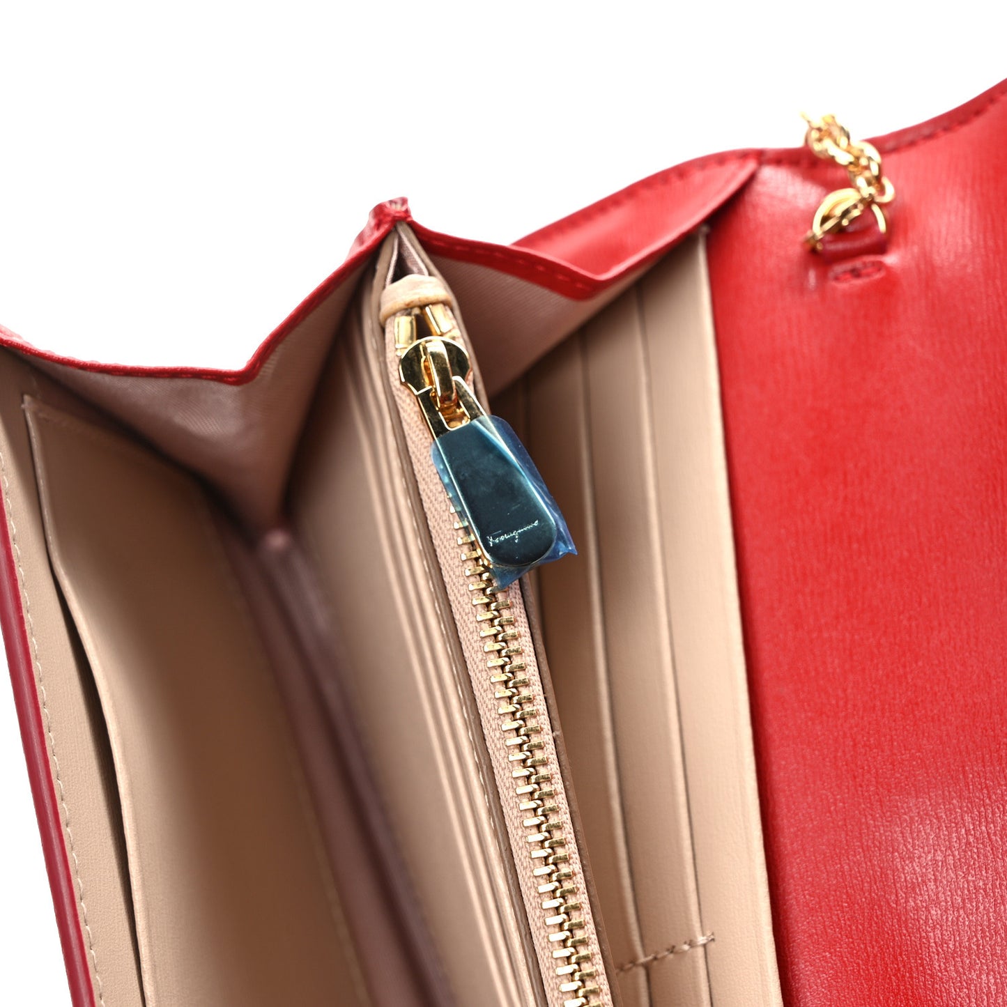 Calfskin City Wallet On Chain Red