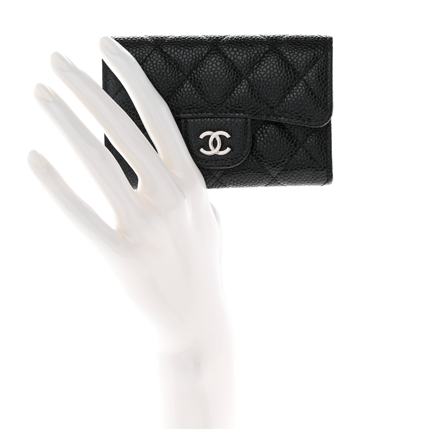 Caviar Quilted Flap Card Holder Wallet Black