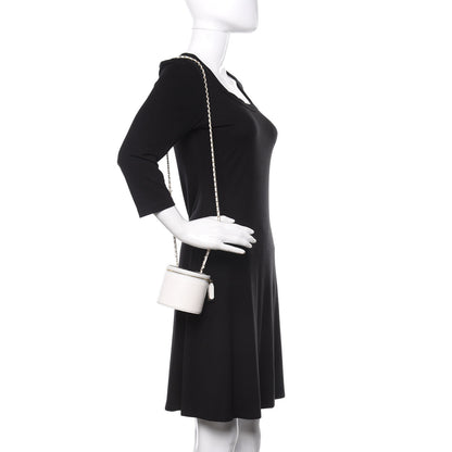 Chanel Lambskin Quilted Round Small Vanity Case With Chain White Black 2 of 12