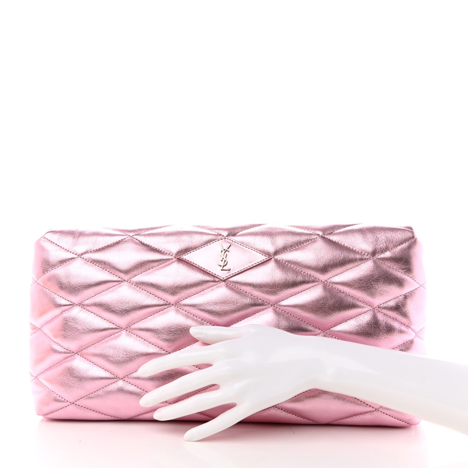Saint Laurent Metallic Lambskin Quilted Sade Puffer Envelope Clutch New Azalea 2 of 9