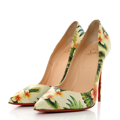 Christian Louboutin Crackled Calfskin Hawaiian Print So Kate 120 Pumps 40.5 White 3 of 9