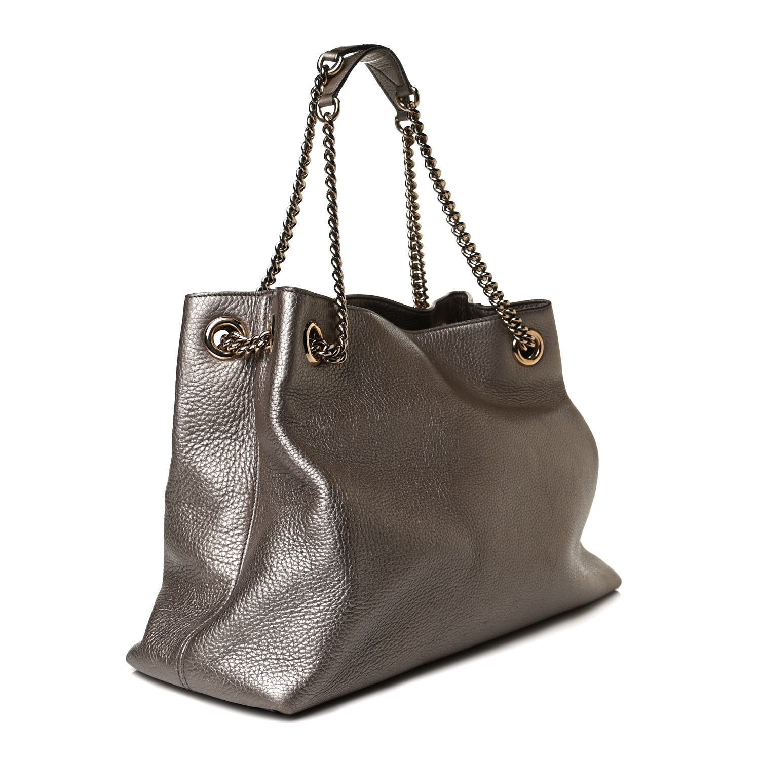 Gucci Metallic Pebbled Calfskin Medium Soho Chain Shoulder Bag Golden Beige 2 of 16