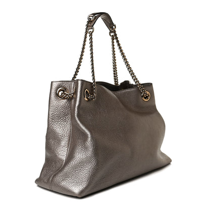 Gucci Metallic Pebbled Calfskin Medium Soho Chain Shoulder Bag Golden Beige 2 of 16