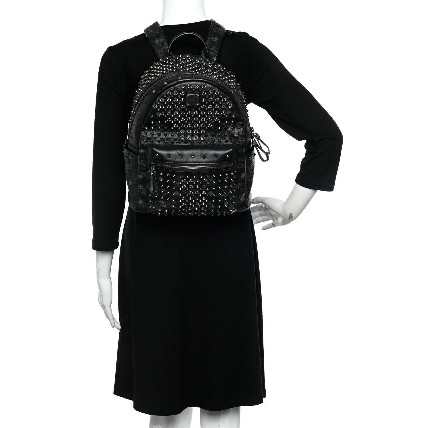 MCM Visetos Swarovski Studded Small Diamond Backpack Black 3 of 11