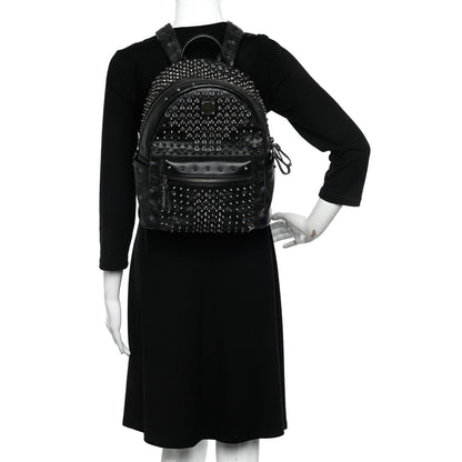 MCM Visetos Swarovski Studded Small Diamond Backpack Black 3 of 11