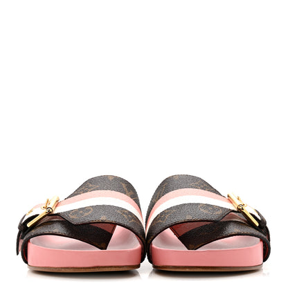 Louis Vuitton Patent Monogram Bom Dia Flat Mule 37 Rose White 3 of 11