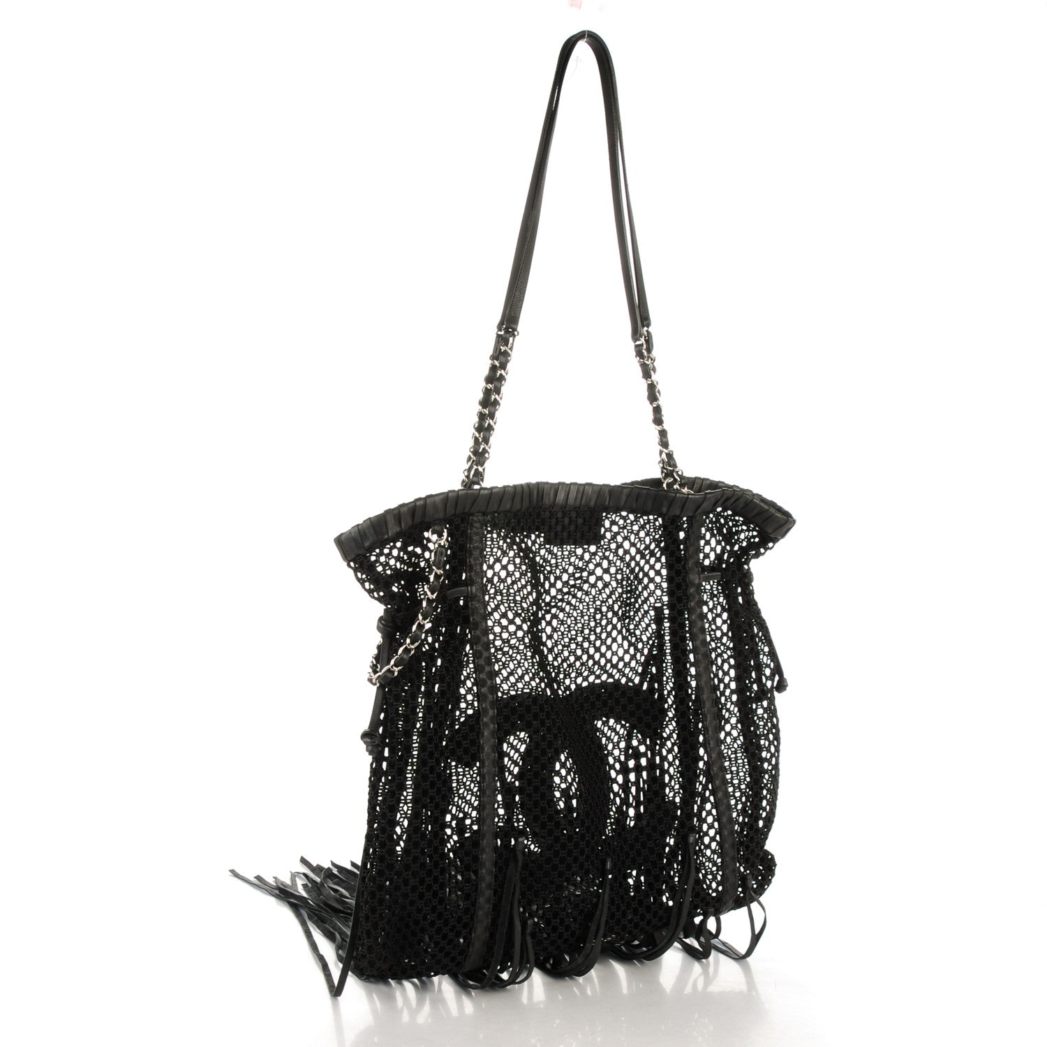 Chanel Calfskin Fringe La Madrague Large Tote Black 3 of 7