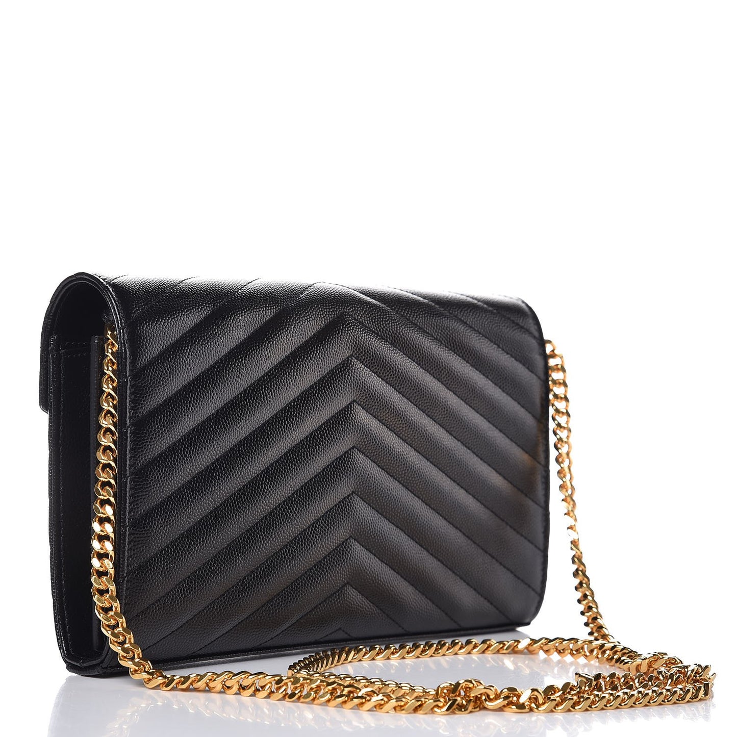Grain De Poudre Matelasse Chevron Monogram Chain Wallet Black