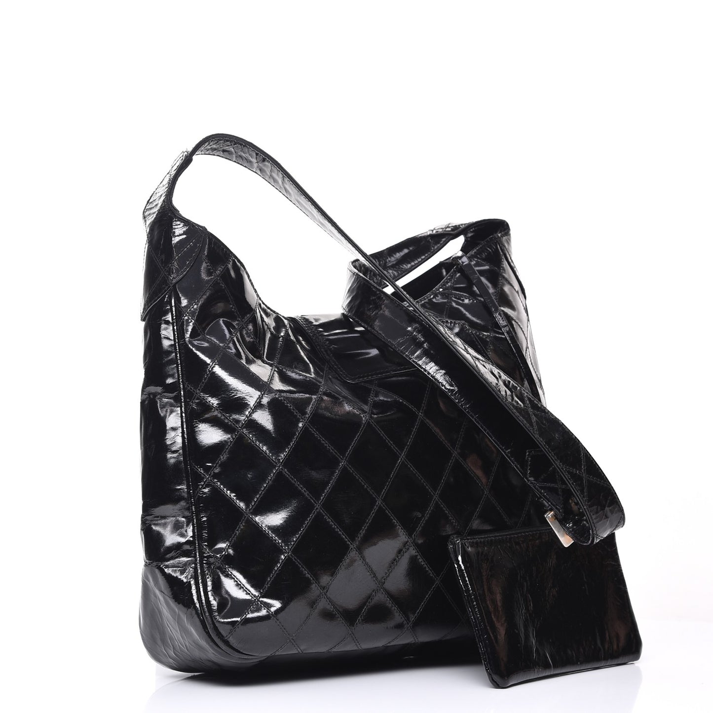 Patent Quilted CC Shoulder Bag Black