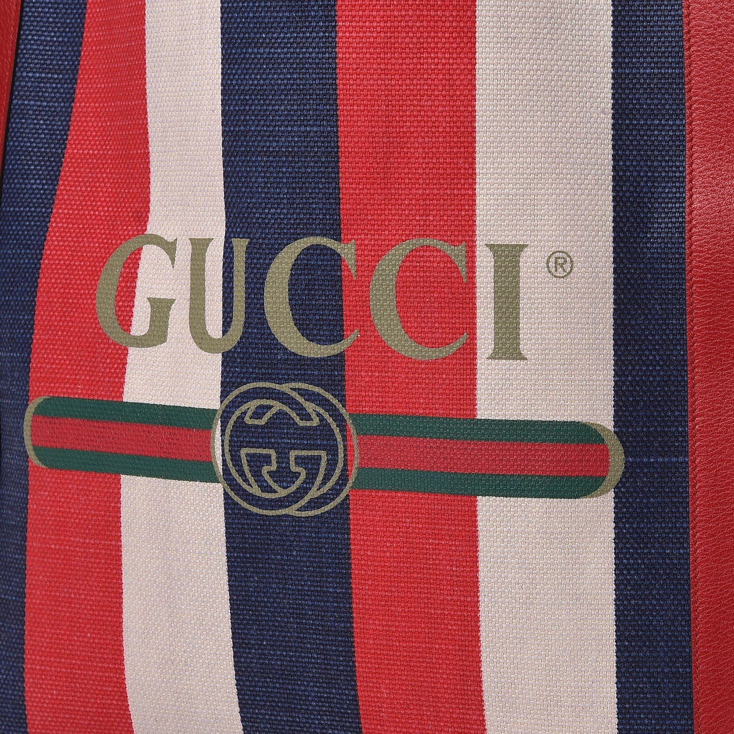 Gucci Canvas Calfskin Sylvie Stripe Logo Mens Tote Red White Blue 9 of 9