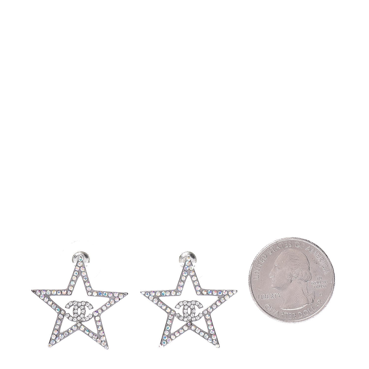 Chanel Ruthenium Crystal Star CC Earrings Iridescent Pink 2 of 5