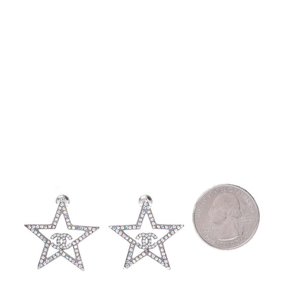 Chanel Ruthenium Crystal Star CC Earrings Iridescent Pink 2 of 5
